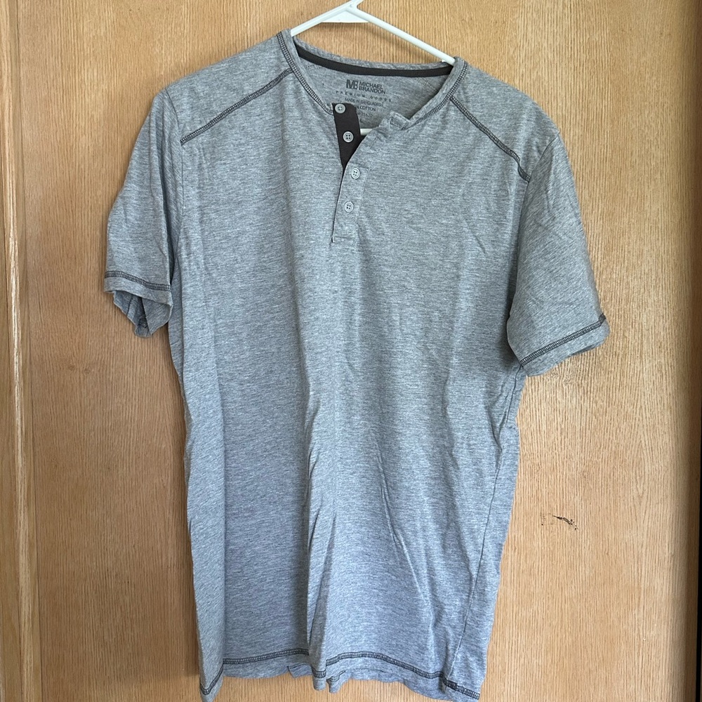 Michael Brandon Light Gray Henley Shirt